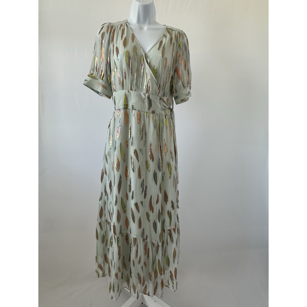 Ciebon Whitney Metallic Print Wrap Dress in Dove Gray, Sz: S (b13)